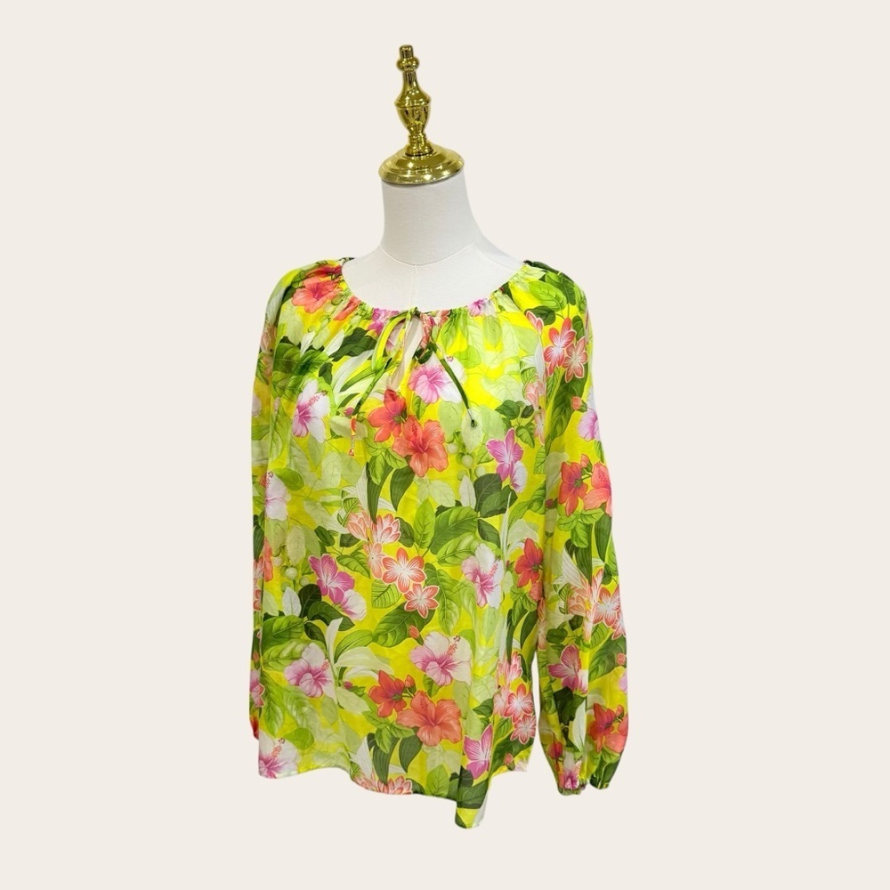Tommy Bahama Small Happy Hour Flower Peasant Silk Blazing Yellow Top Blouse NWT - Picture 10 of 15